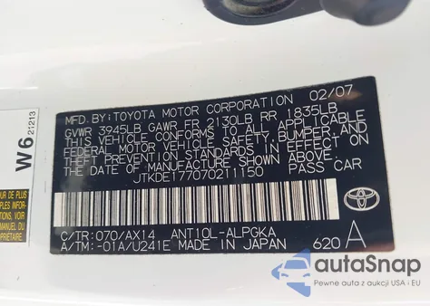 2007 Scion Tc from USA, damaged, VIN JTKDE177070211150